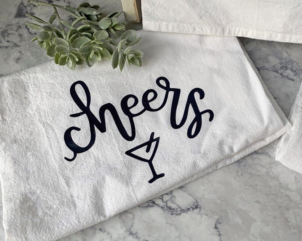 Cheers Flour Sack Dish Towel with Martini Glass Jaded Studios Shop